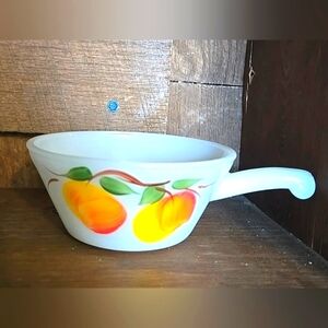 Vintage Anchor Hocking Handled Bowl Fruit Hand Painted